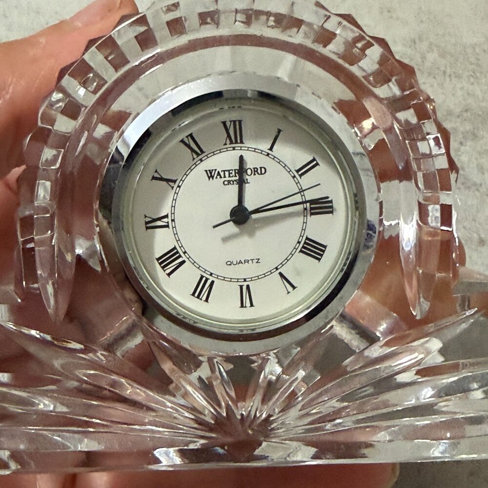 Waterford Wharton Crystal Desk Mantle Clock 4" x 2.5" New Battery Works c. 2000 - Picture 2 of 7